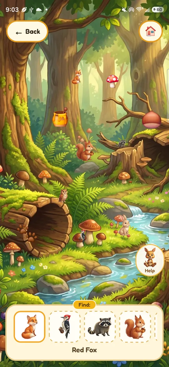 Seek and Find game in a forest scene